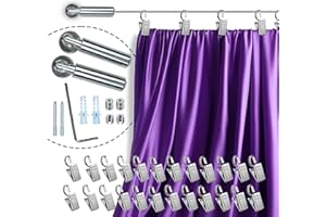 UrbanRed 16.4 FT (5m) Adjustable Indoor Outdoor Wire Curtain Rod Room Divider Hanging System with 24 Clips Wire Hanging System, Clothesline Clothes Hanger Kids Craft Art Decoration on Walls