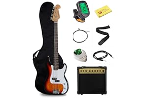 Stedman Pro Beginner Series Bass Guitar Bundle with 15-Watt Amp, Gig Bag, Instrument Cable, Strap, Picks, and Polishing Cloth - Sunburst