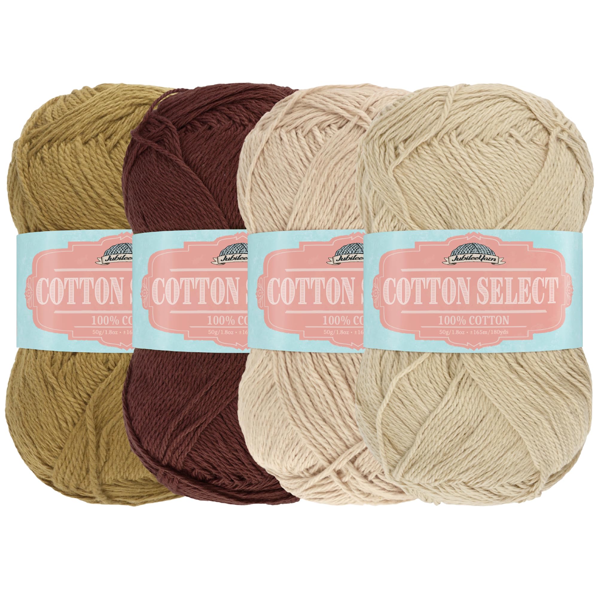 BambooMN JubileeYarn Cotton Select Yarn - Sport Weight - 50g/Skein - Shades of Brown - 4 Skeins