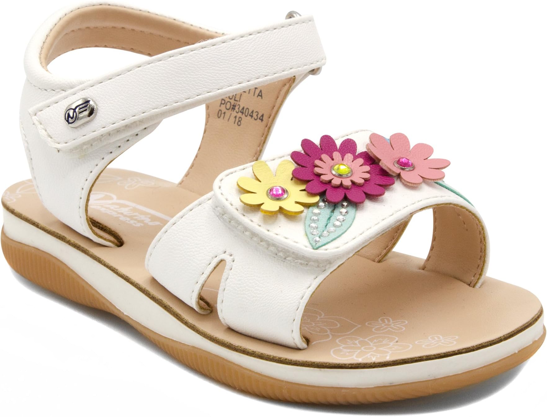 Naturino Express Julietta Kids Girls Toddler Adjustable Strap Sandal with Flower Ornament