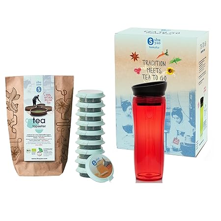 Shuyao Starter Box Tea To Go Thermobecher rot (360ml) mit integriertem Teesieb + 10 loser Bio Tee 30g