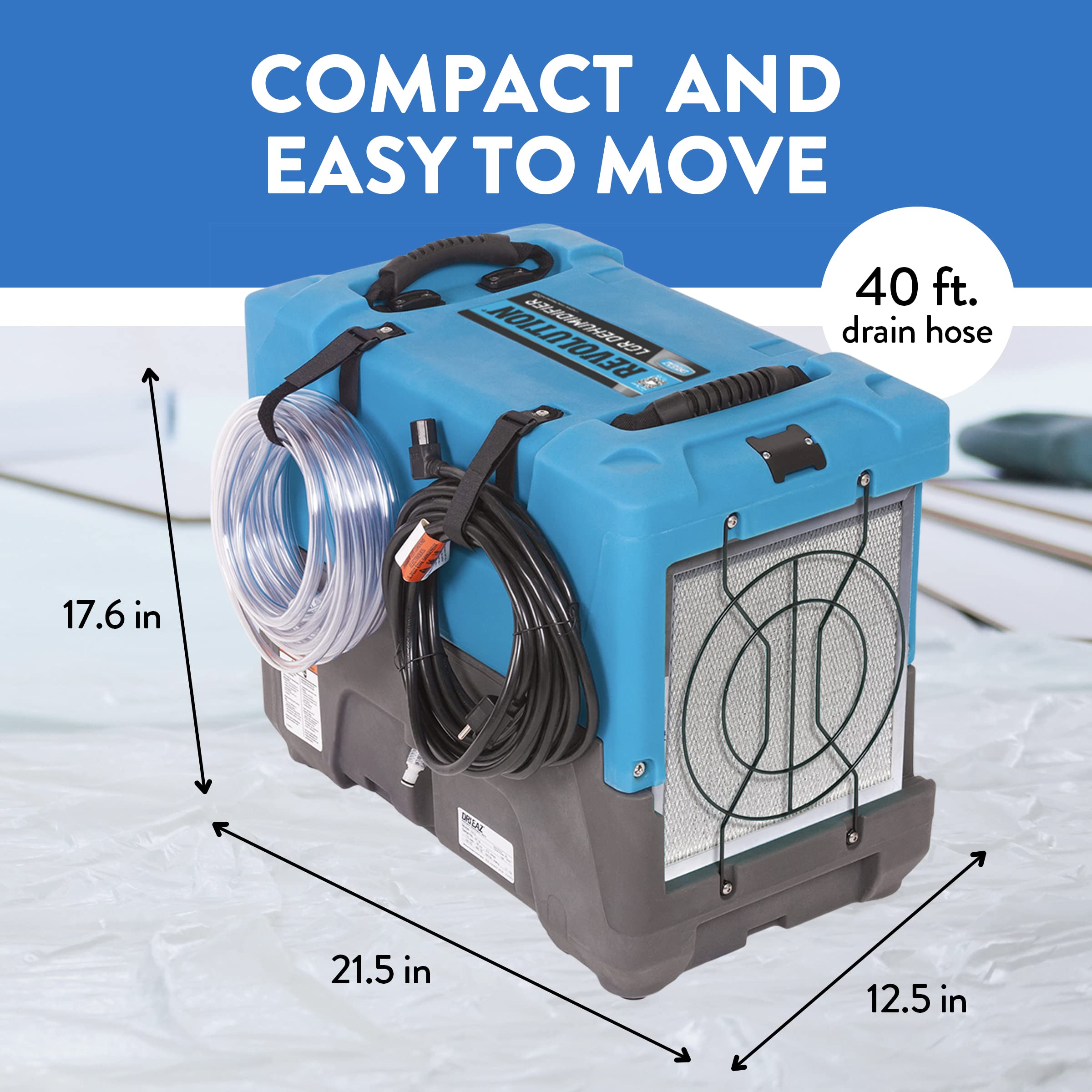 Dri-Eaz Revolution LGR Commercial Dehumidifier with Pump, 17 Gallon, Industrial, Compact Dehumidifier