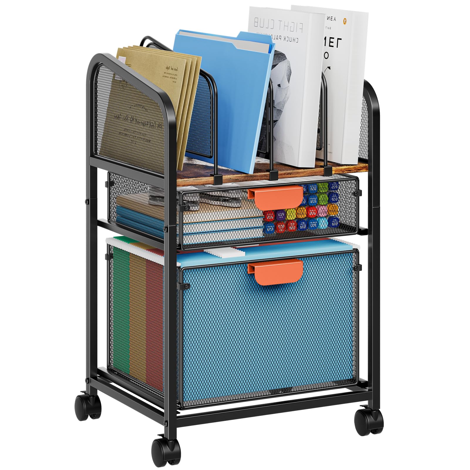 Photo 1 of Marbrasse Rolling file Cart with Adjustable Dividers, Mobile File Cabinet on Lockable Wheels, Office Filing Cabinet Organizer, Hanging File Folder Organizer for Home Office - Dark Brown
