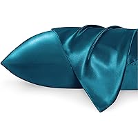 Bedsure Satin Pillowcase Standard Set of 2 - Teal Silk Pillow Cases for Hair and Skin 20x26 Inches, Satin Pillow Covers 2 Pac