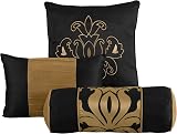 Chezmoi Collection 7-Piece Jacquard Floral Comforter Set, King, Black Gold view 4