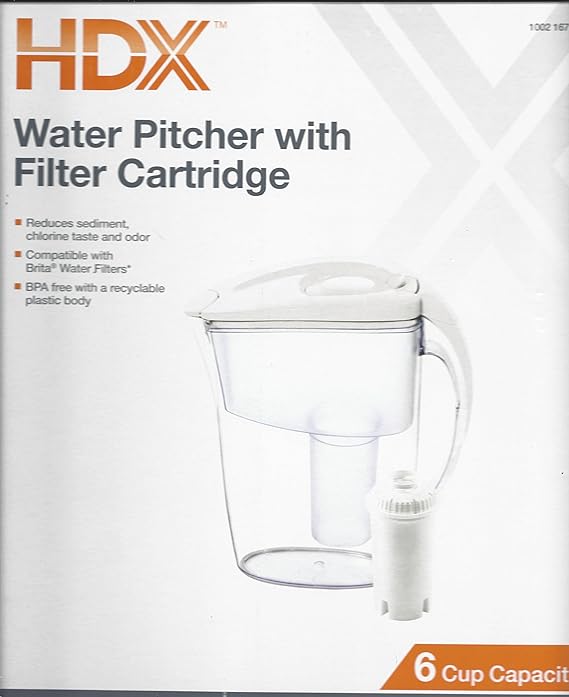 HDX Water Pitcher With 1 Filter Cartridge 6 Cups Capacity