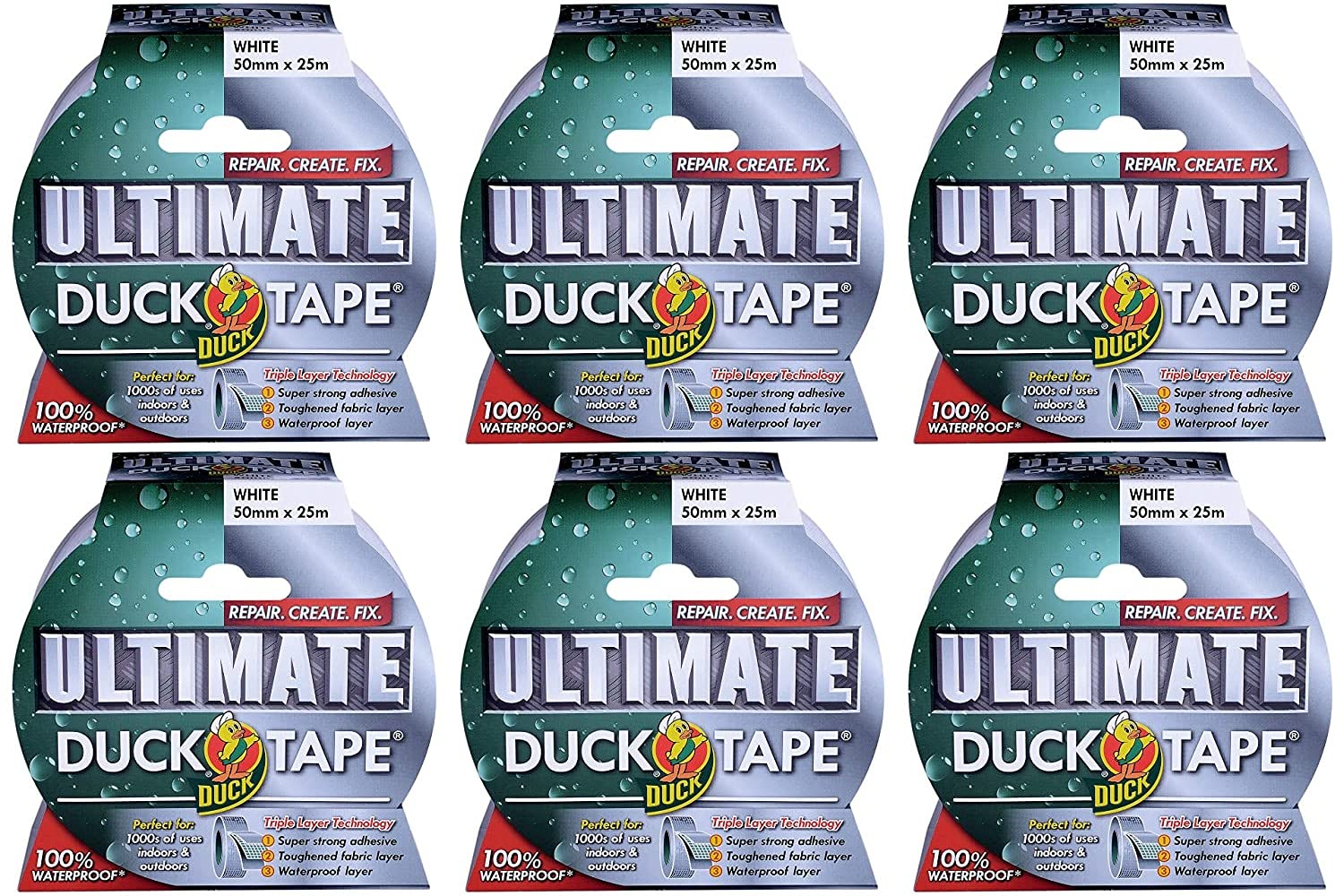Duck Tape 232160.6 Ultimate Cloth Tape White 50mm x 25m, Pack of 6