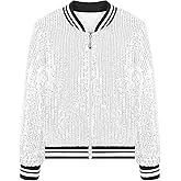 EXARUS Girls Sequin Bomber Jacket with Pockets Sparkle Glitter Lightweight Zipper Long Sleeve Jackets for Kid 6-12Y