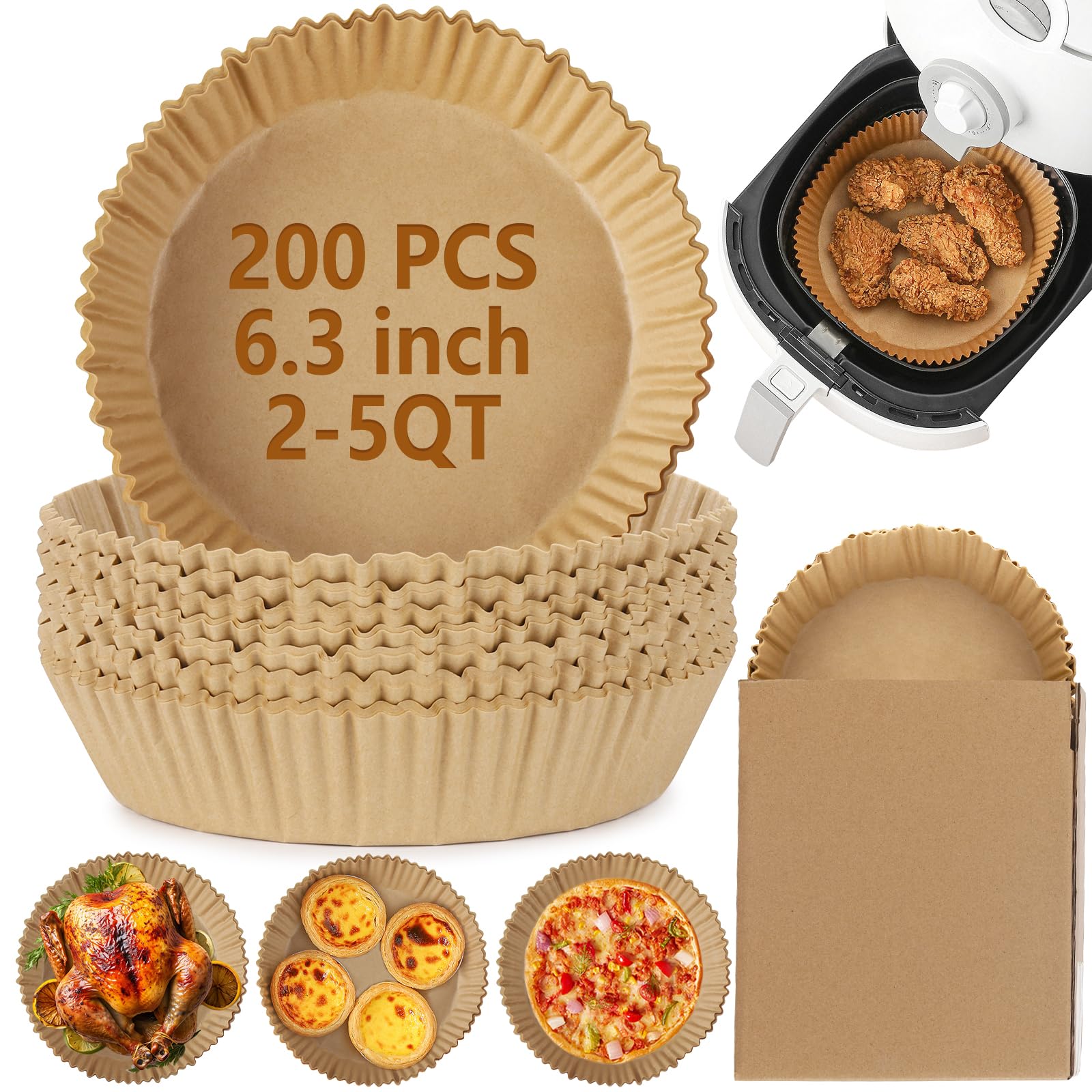 Photo 1 of 200Pcs Air Fryer Disposable Paper Liner, Round Non-Stick Air Fryer Liners Parchment Paper for Baking Roasting Roasting Microwave Oven (6.3 inch)