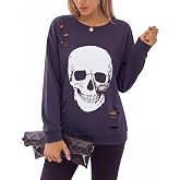Blooming Jelly Women's Halloween Sweatshirts Skull Shirts Fall Sweater | Skleton Crewneck Outfits,Casual Long Sleeve Clothing,Graphic Hoodie Party T shirts,Spooky Season 2026