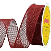 LEEQE Burgundy Burlap Wired Ribbon 1-1/2 Inch X 10 Yard Burgundy Wired Ribbon for Gift Wrapping Wedding Decor Crafts Burlap Wreath Bow Christmas Tree