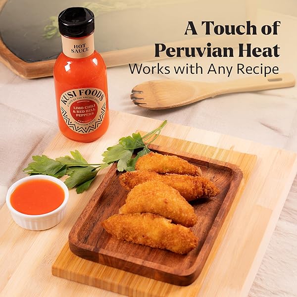 KUSI FOODS ANDEAN HEAT PERUVIAN HOT SAUCE, MADE WITH LIMO CHILI, RED BELL PEPPERS, VINEGAR AND SALT, CITRUSY, SPICY & SLIGHTLY SWEET, FERMENTED 50 DAYS, 8.5 OZ