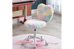Kmax Kids Reading Chair, Rolling Cute Desk Chair for Girls Swivel Office Chair with Wheels & Heart Back Adjustable Childrens Vanity Chair for Bedroom Reading Room - Faux Fur, Various