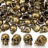 Civaner 50 Pcs Halloween Mini Brass Figurine Miniature, Skull | Tiny Zinc Alloy Statues with Antique Brass Finish, Gothic Decor for Desktop Holiday Scene Micro Landscape Spooky Party