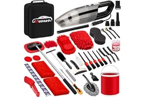 GPUSFAK 47Pcs Car Wash Cleaning Kit with High Power Handheld Vacuum Windshield Cleaning Tool with Side Mirror Squeegee Bucket Detailing Brushes Tire Brush Towels Complete Detailing Set for Car