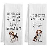 WOTYPU Funny Beagle Kitchen Towels, Beagle Gifts for Women Men, Dog Mom Dad Gifts Dish Tea Towels for Kitchen, Housewarming Gift Decorative Hand Towel, 16x24 Inch Set of 2