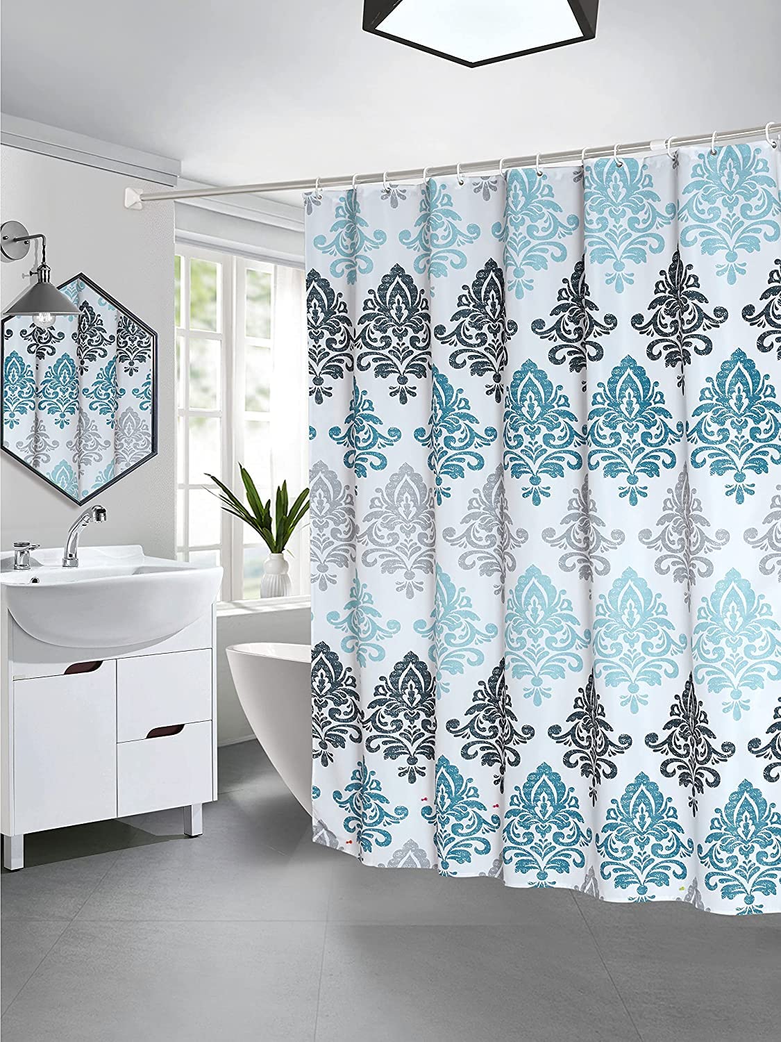 Tennove Shower Curtain 150 x 200cm Geometric Thick Polyester Fabric Mildew Resistant Shower Curtain Liner for Bathroom Decor Modern Waterproof Bath Curtain with Hooks,Machine Washable Heavy Weighted — image 1