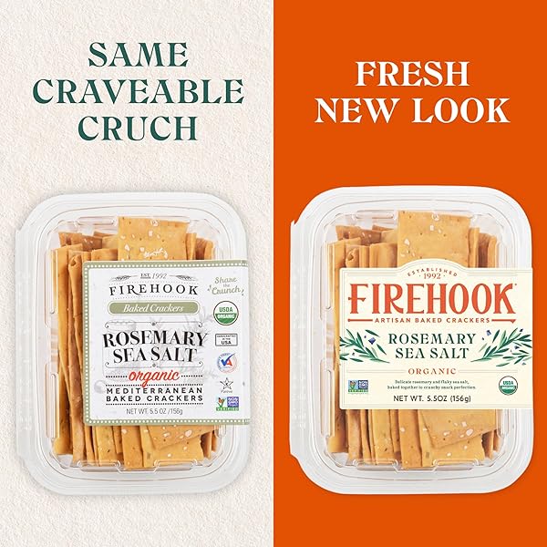 FIREHOOK ROSEMARY SEA SALT CRACKERS – ARTISAN BAKED, CRAVEABLY CRUNCHY, INFUSED WITH BOLD ROSEMARY & SEA SALT – ORGANIC, NON-GMO, KOSHER – 5.5 OZ BOX