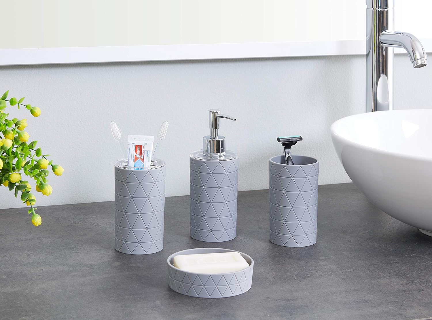 LIVIVO Stylish 6pc Bathroom & Sink Accessory Set, Modern Vanity Organiser Kit Include Tumbler - Image 3