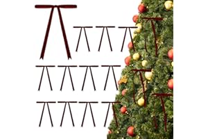 Hisgeru 12 Pcs Velvet Ribbon Bows for Christmas Tree Rustic Crafts Gift Bow Classic Ribbon Bows for Xmas Home Outdoor Indoor Decoration (Burgundy)