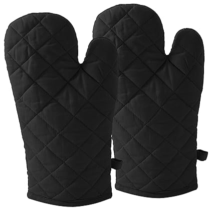 DM COOL COTTON - Oven Gloves Set (Black) (2 Oven Gloves) (Heat Proof)