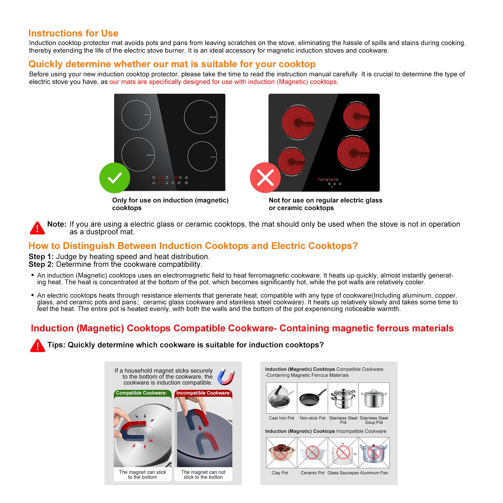 KitchenRaku Large Induction Cooktop Protector Mat 21.2x35.4 IN,Translucent (Magnetic) Electric Stove Burner Covers Antiscratch as Glass Top Stove Cover or Electric Stove Top