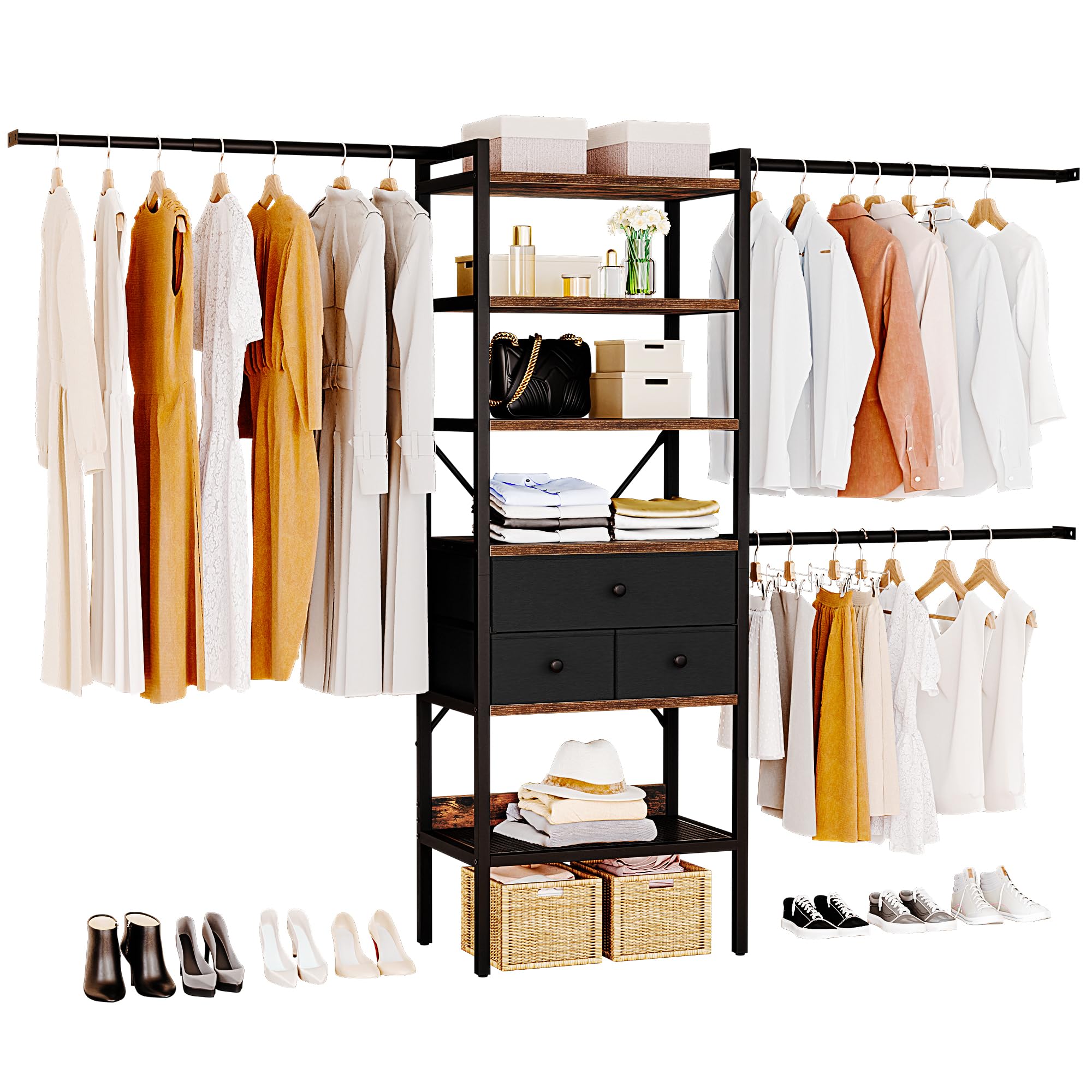 Photo 1 of DWVO Closet System, Walk In Closet Organizer Systems with 3 Drawers, Closet Organizers and Storage with Shelves and 3 Expandable Hanger Rods, Fits 6-9 ft Space, Black