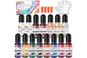 MULOEN Alcohol Ink Set - 15 Colors High Concentrated Alcohol-Based Ink, Concentrated Epoxy Resin Paint Colour Dye for Resin Petri Dish, Painting, Coaster, Tumbler Cup, Ceramic, Glass, Metal etc. (10ml Each)