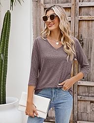Sherosa 3/4 Sleeve Tops for Women Cotton V Neck