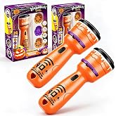 2Pcs Halloween Projector Flashlight Toy with 3 Slides 24 Images | Halloween Party Favors, Projection Torch with 3 Slides 28 Images, Trick or Treat Gifts, Halloween Goodie Bag Stuffers
