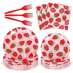 Whaline 96Pcs Strawberry Tableware Set Cute Fruit