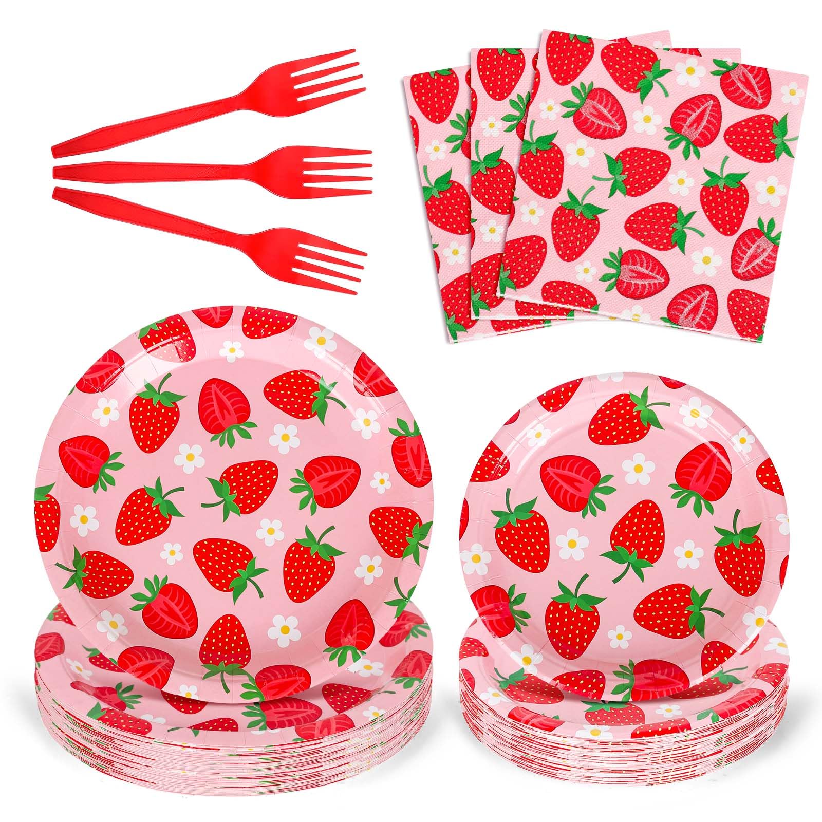 Whaline 96Pcs Strawberry Tableware Set Cute Fruit