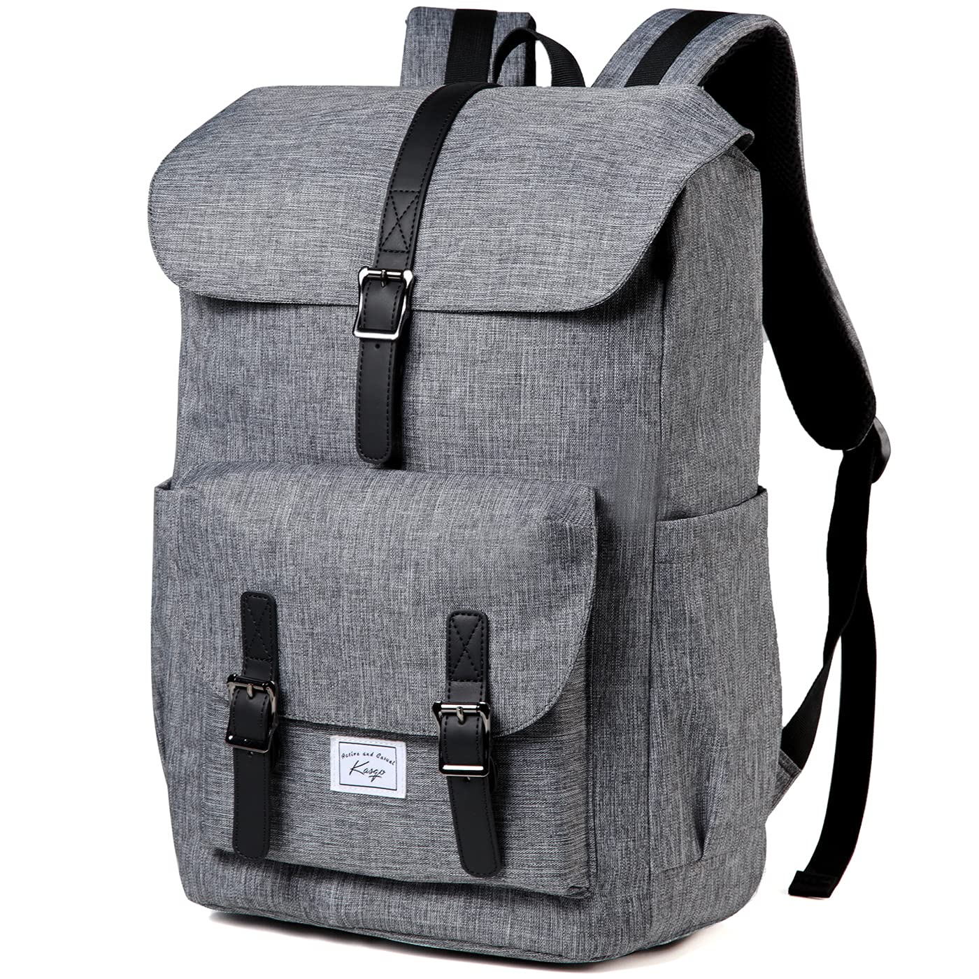 Kasgo Backpack for Men, Water Resistant 15.6 inch Vintage Laptop Backpack School Rucksack Bag Casual Daypack for Women Teens Boys Travel Work Hiking, Grey