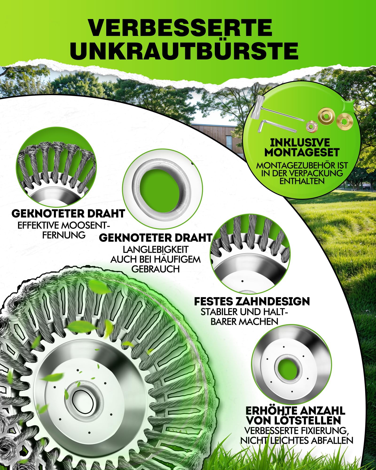 LADAMI ! Profi ! Unkrautbürste Wildkrautbürste MOTORSENSE 25,4 x 200 mm Hohe Standfestigkeit - sehr robust - leichte Montage 1 Stück 4
