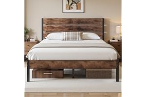 Lifezone Queen Bed Frame with Headboard and Footboard, Metal Queen Bed Frame with Under-Bed Storage, All-Metal Support System, No Box Spring Needed, Easily Assemble, Rustic Brown