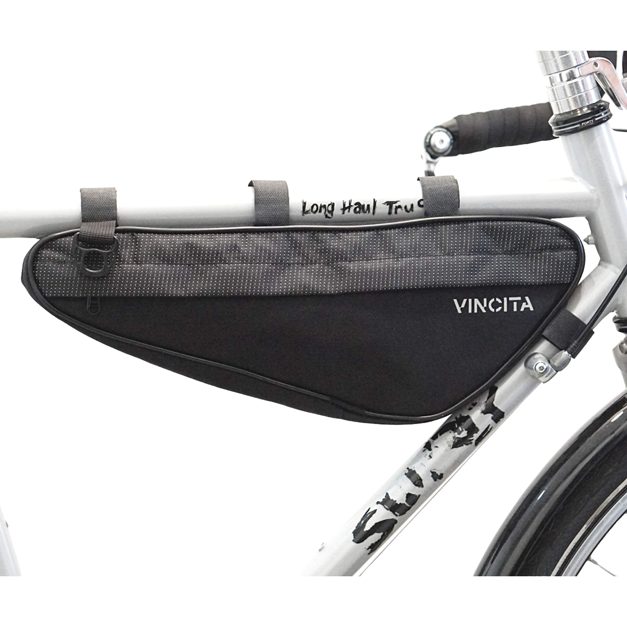 Vincita Bike Bag Frame Bag Bike Triangle Bag Bike Top Tube Adjustable Strap with Reflective Double Sided Logo Cycling Corner Pouch Bicycle Bag Professional Cycling Accessories (Black/Dot)