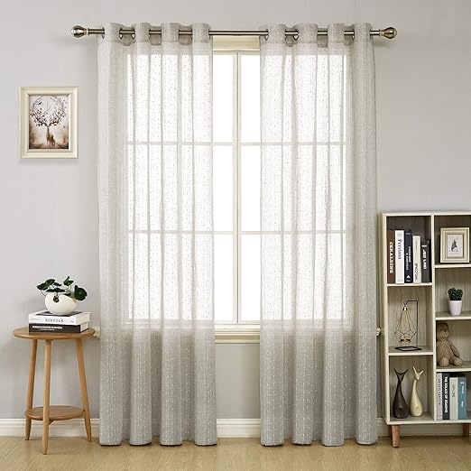Amazon Com Deconovo Linen Look Semi Sheer Curtains Vertical Line