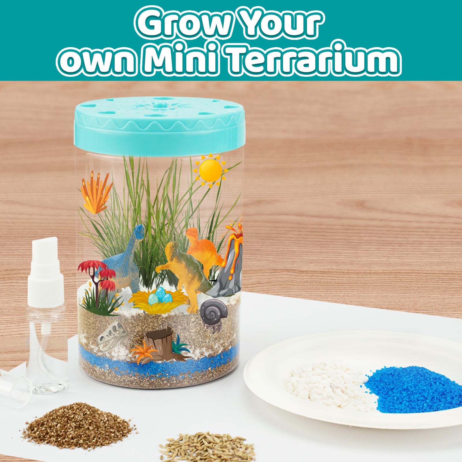 AluAbi Light Up Dinosaur Terrarium Kit for Kids,Educational Science Kits,Gardening Kits Science Activities for Boys & Girls,DIY Creative Dinosaur Toys,Arts and Crafts Kit Gifts for Ages 4 5 6 7 8-12