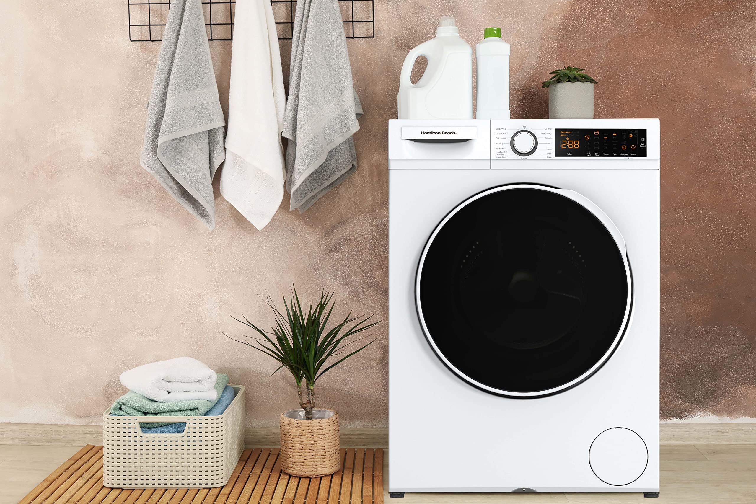 Hamilton Beach HBFW3205 Fullsize Washer-LED Digital Display Panel-5 Wash Cycles-Front Load Design-2.2 cu ft, 24 inch Wide, White