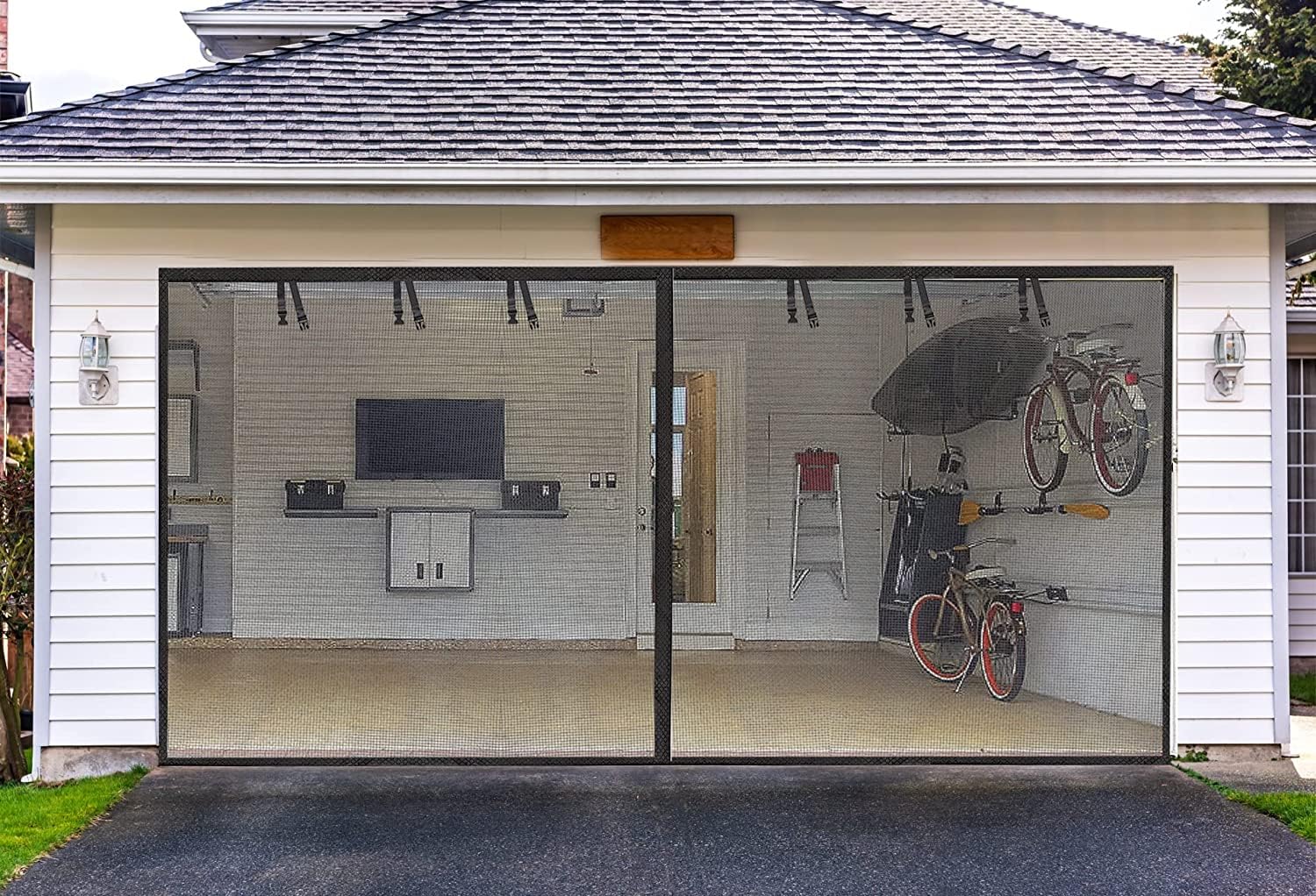 Elytsemoh Garage Screen Doors for 2 car garage-16x8FT Fiberglass Durable