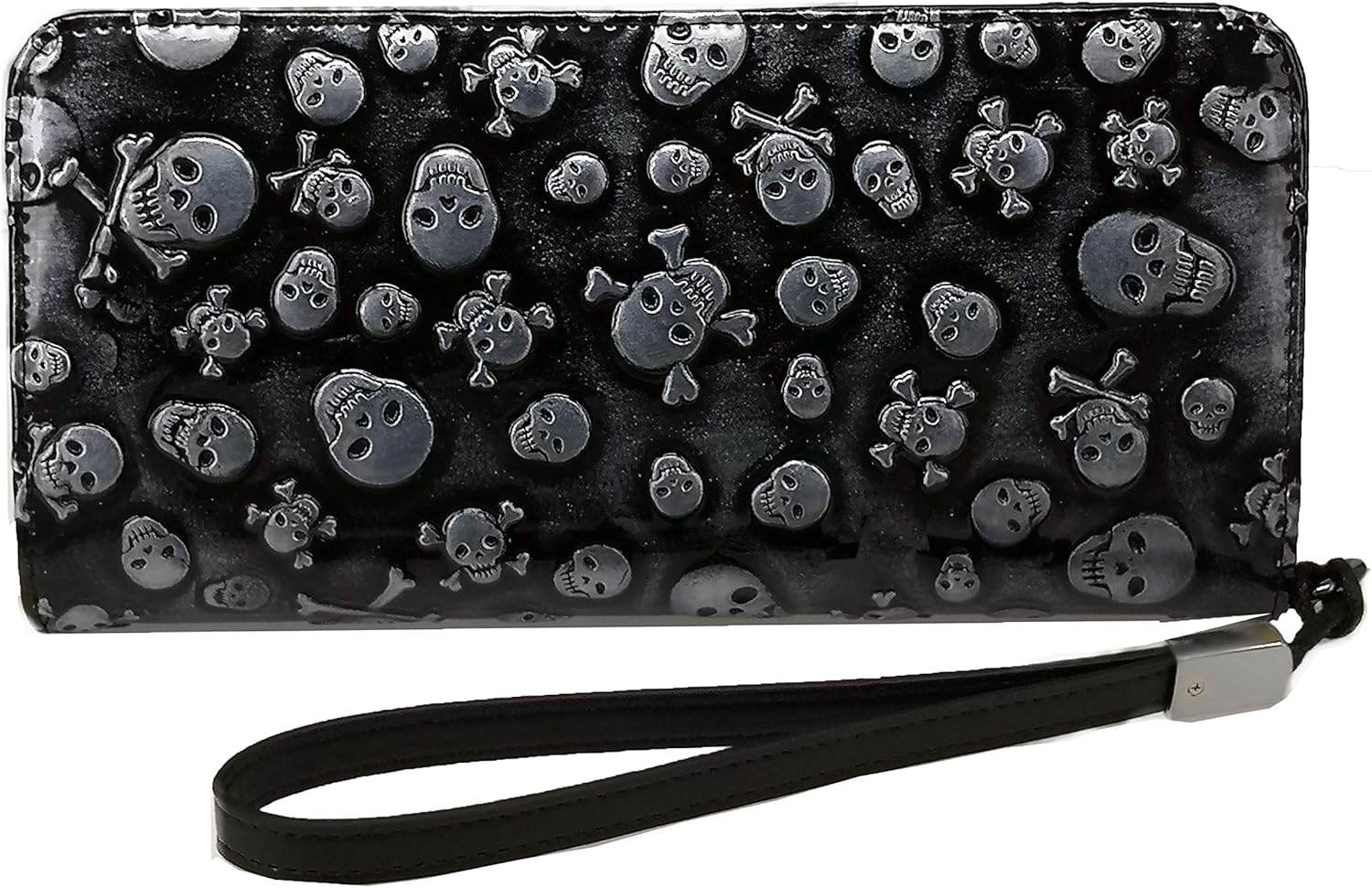 ABC STORY Mujer Punk gótico Cuero Brillante cráneo Billetera Cremallera Moneda Billetera Bolso Carpa Negro