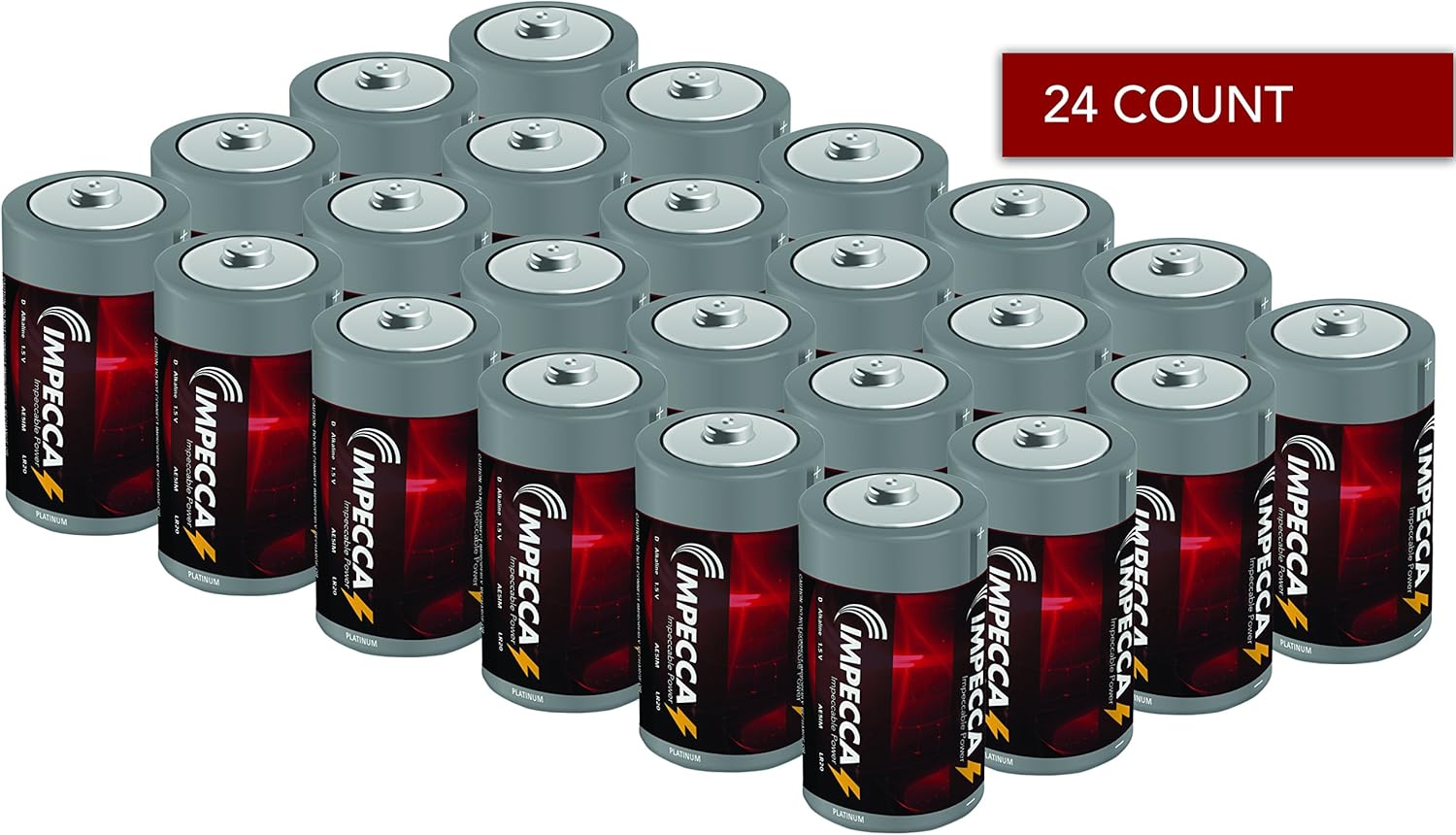 IMPECCA D Batteries (24-Pack) High Performance Alkaline, Long Lasting, and Leak Resistant Batteries, LR14, Platinum Series, 24-Count: Home Audio & Theater