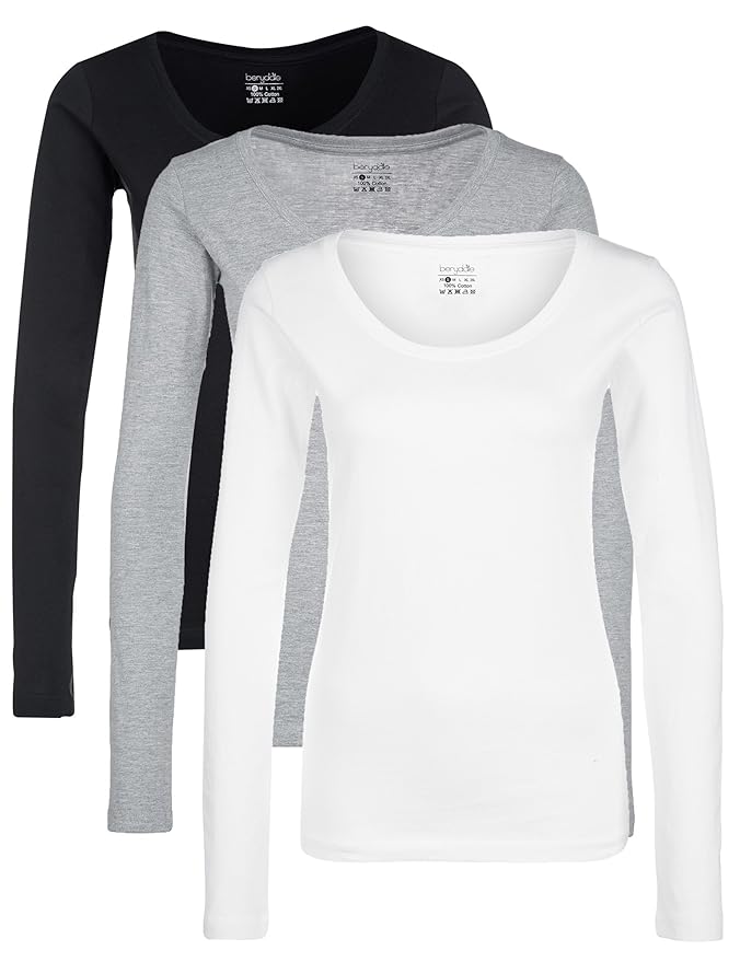 Berydale Damen Langarmshirt Mit Rundhalsausschnitt, 3er Pack