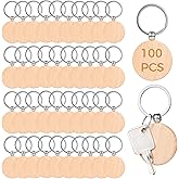 BATTIPAW Blank Wooden Keychain Blanks for Personalized DIY Crafts, Round Wood Keyring Blanks for DIY Key Chains,Wall Hangings,Pet Tags