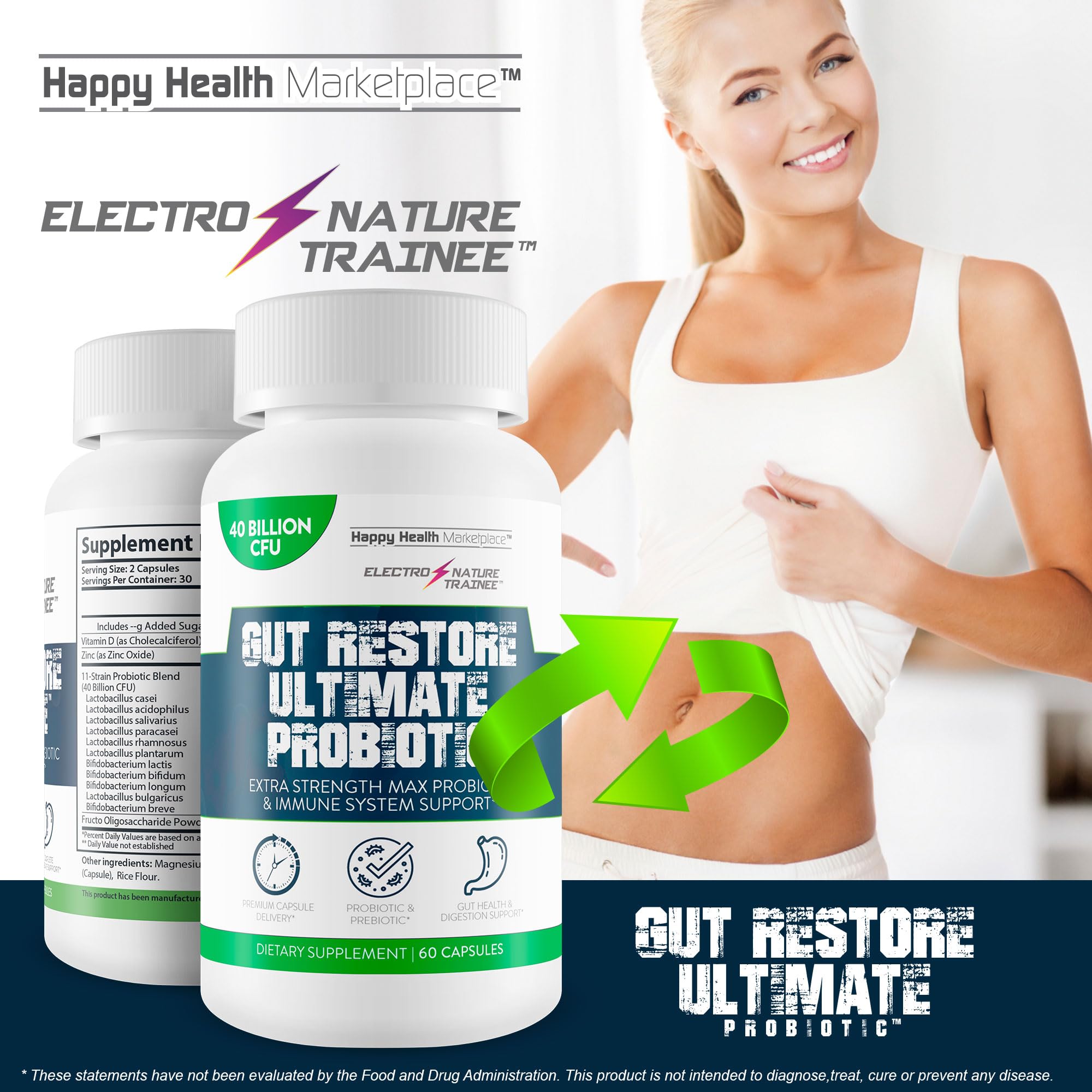 Gut Restore Ultimate Probiotic - Restore Your Health and Body Balance with Probiotics - Natural Immune Support - Balance Blood Health - Improved Energy - Improved Mood
