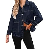 luvamia Denim Jackets for Women Trendy Oversized Long Sleeve Button Down Jean Jacket Casual Shacket with Patch Pockets