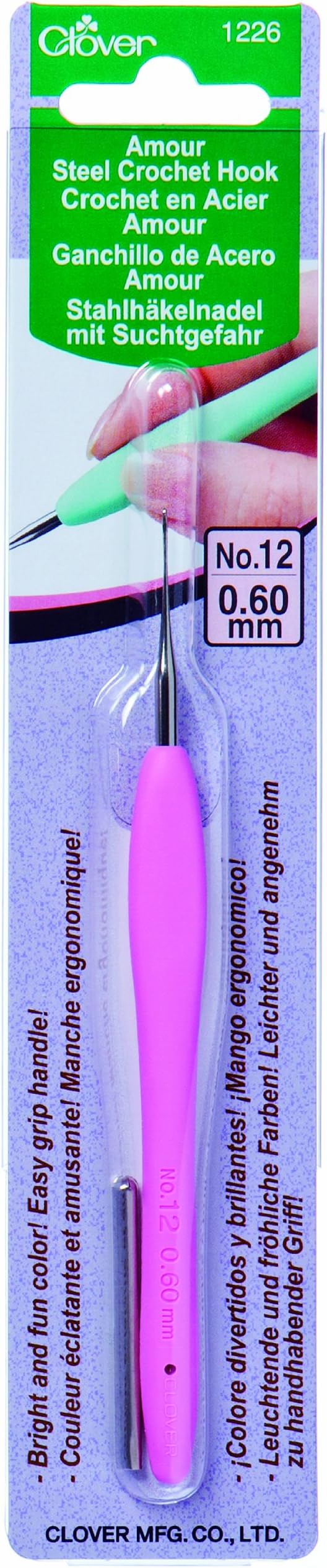 Clover Amour Crochet Hook 0.60mm Pink Easy Grip Handle