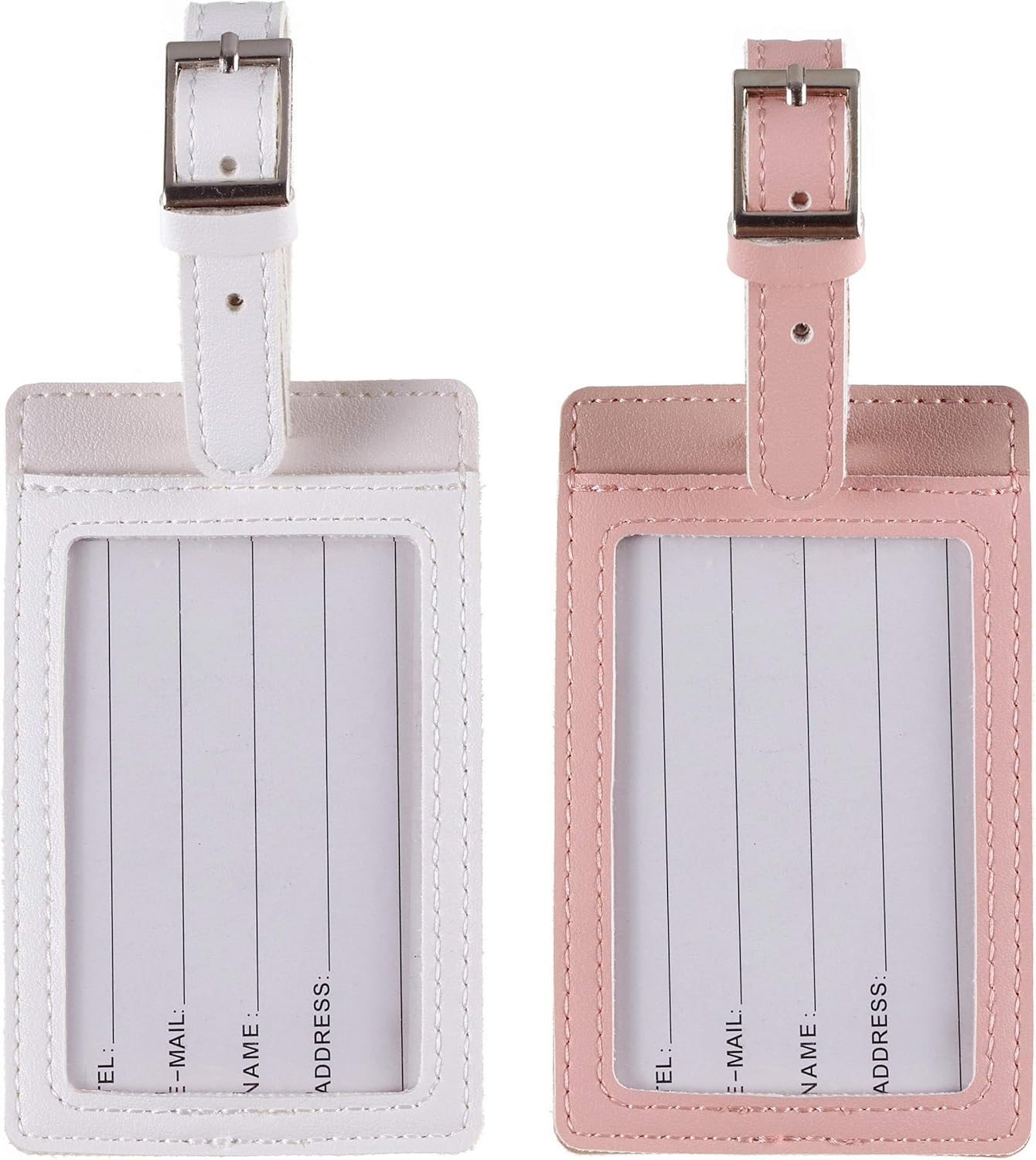  | Mr & Mrs Luggage Tags Couple Honeymoon Tags Set by Toughergun Vegan Leather Pink and White | Luggage Tags