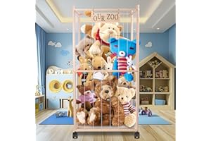 ARTGEEKER 27 * 27 * 54 in Oversized Stuffed Animal Storage Corner Organizer, Wooden Stuffed Animal Holder with Wheels, Capable of Holding Up to 300 Stuffed Animal– Ideal for Birthday Gift