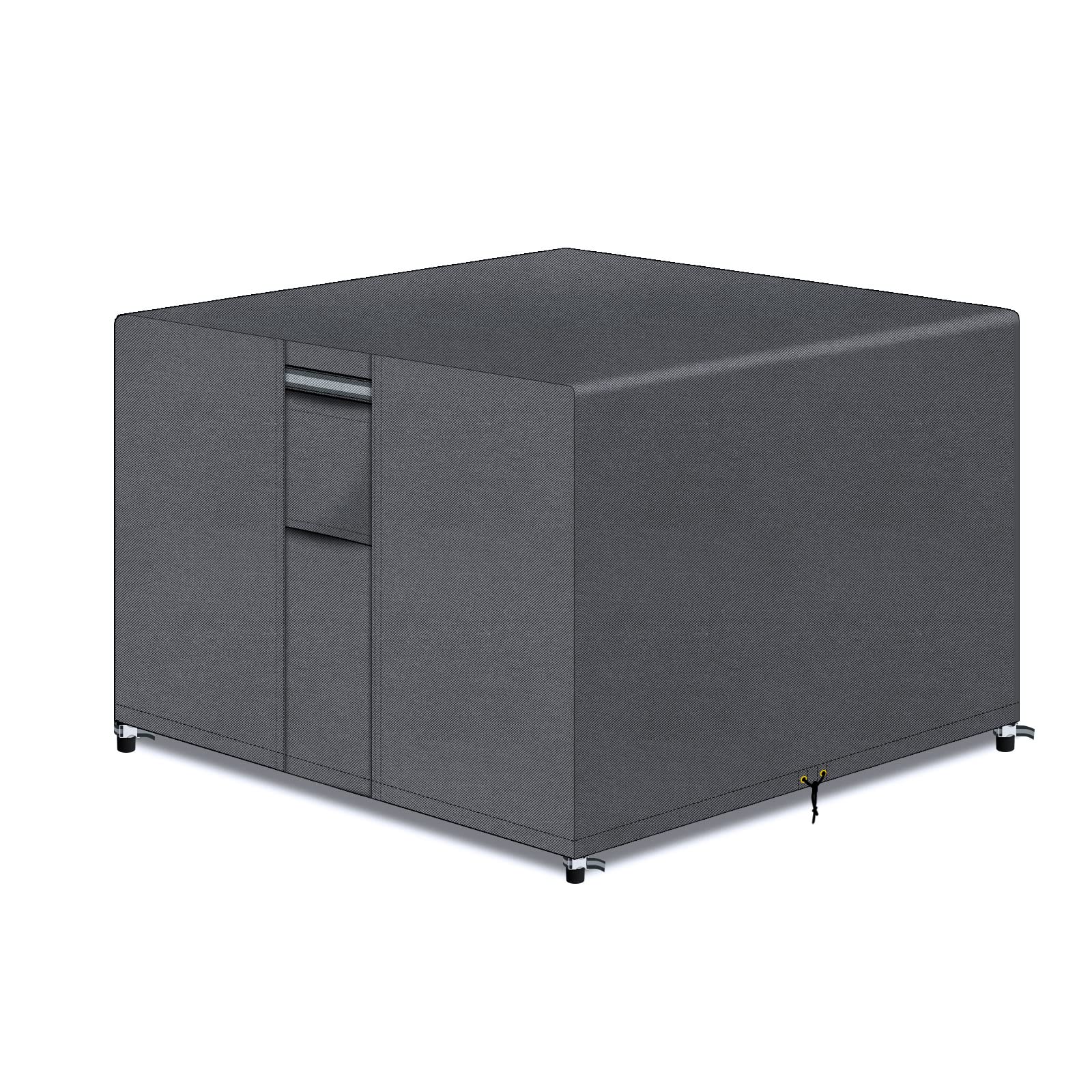 PATIO PLUS Cube Rattan Garden Furniture Table Covers with Air Vent, Heavy Duty 600D Oxford Fabric Furniture Covers Waterproof Windproof Anti-UV for Outdoor Garden Square Table, Grey 135x135x71cm